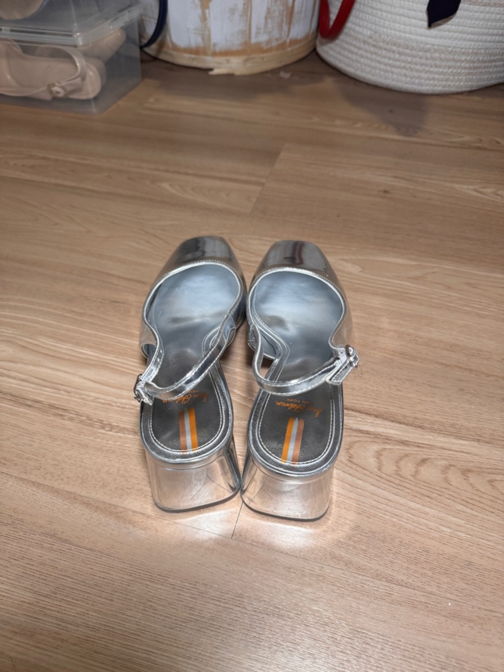 Sam Edelman Silver Metallic Slingback Block Heels - Picture 2 of 3